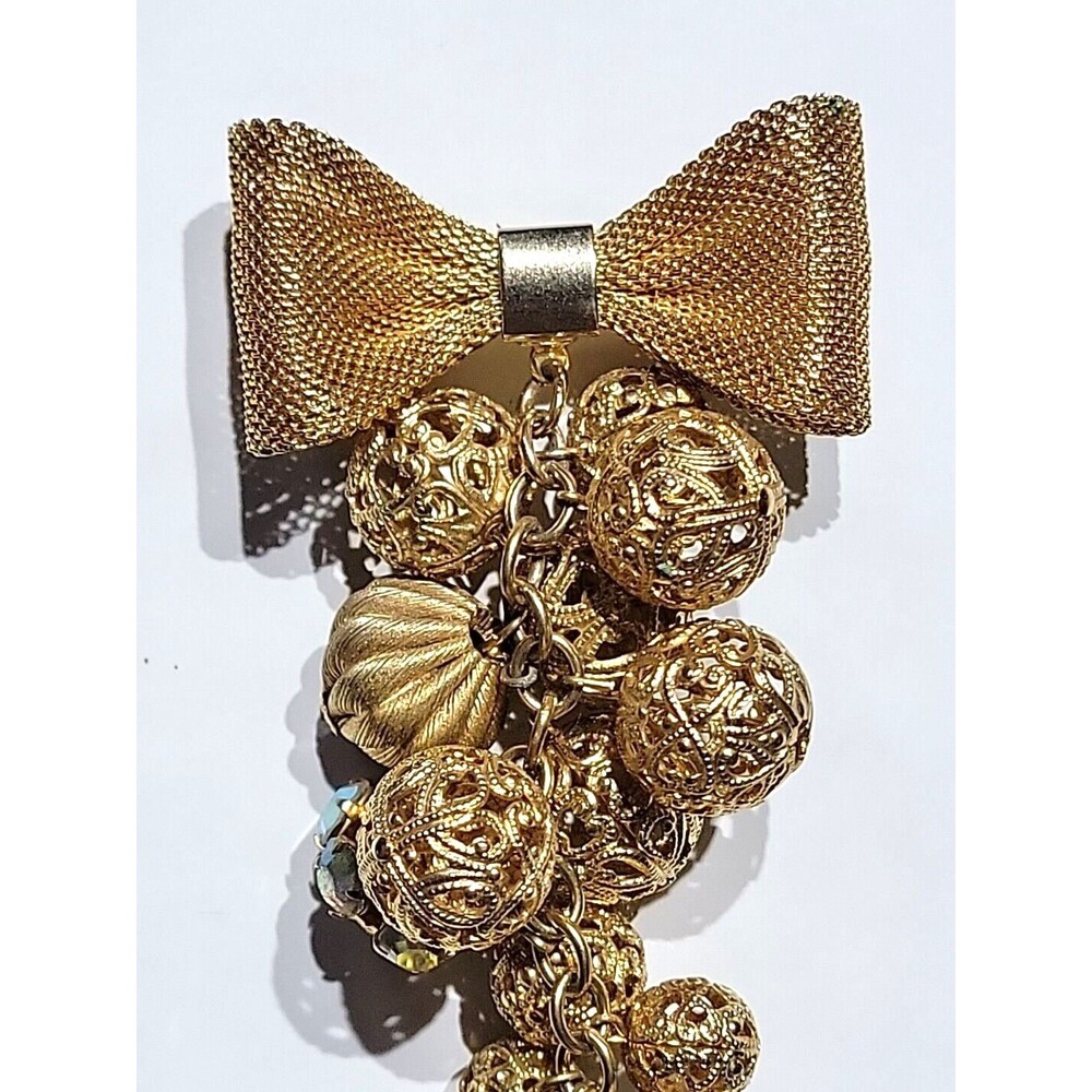 Miriam Haskell Bow Gold Grape Cluster Dangle Broo… - image 2